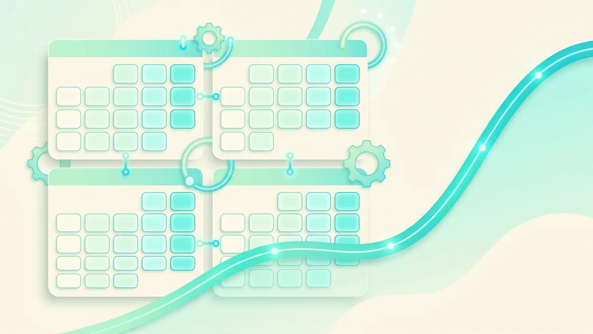 Miniatura artykułu o cyklu aktualizacji ryzyka, 1200 x 675 px, wykres liniowy i kalendarz przeglądów