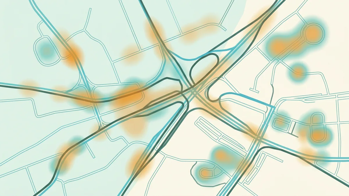 Miniatura artykułu o korelacji tras, 1200 x 675 px, mapa ciepła tras nocnych